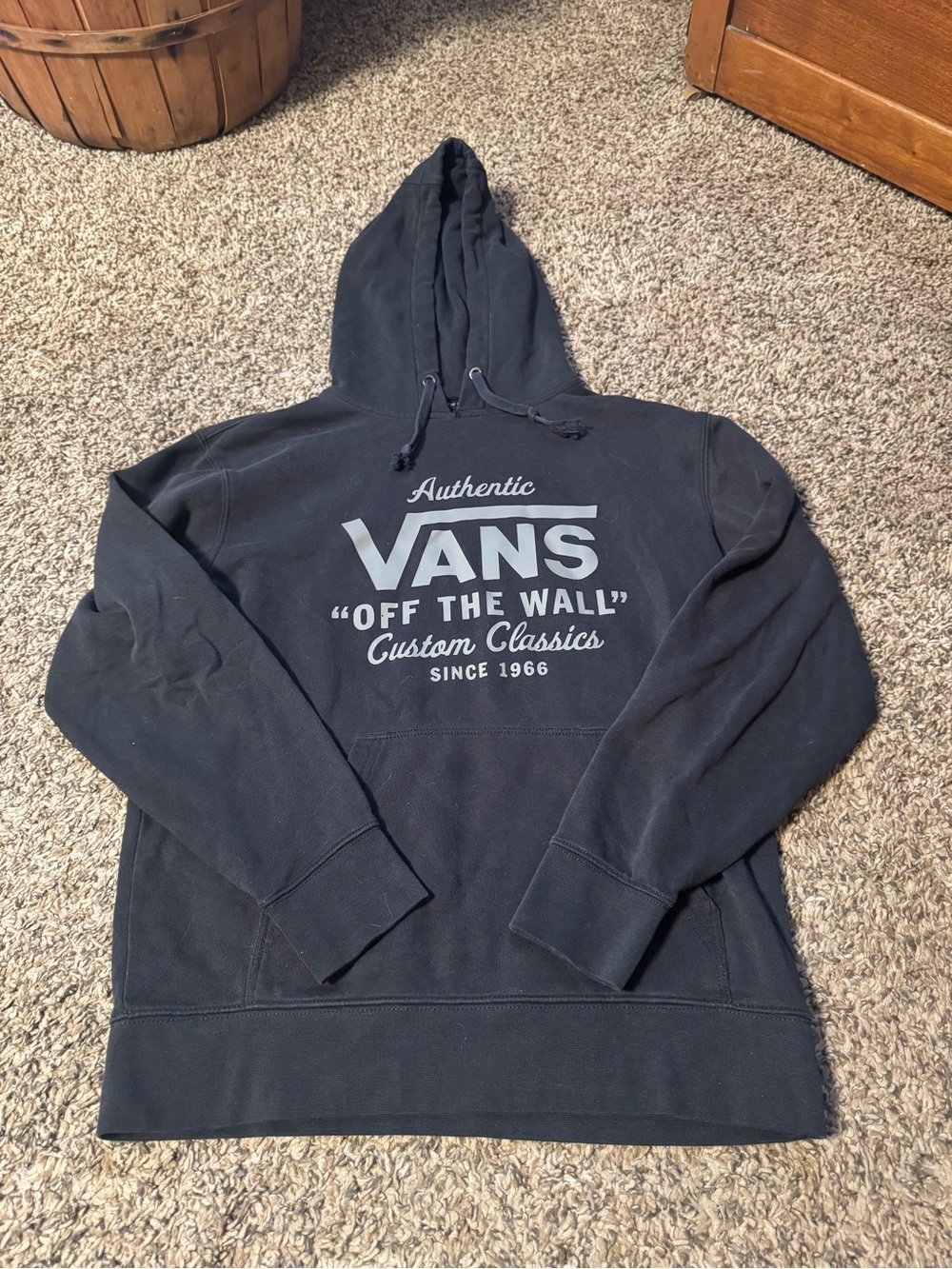 Vans Black Hoodie with White Off The Wall Logo